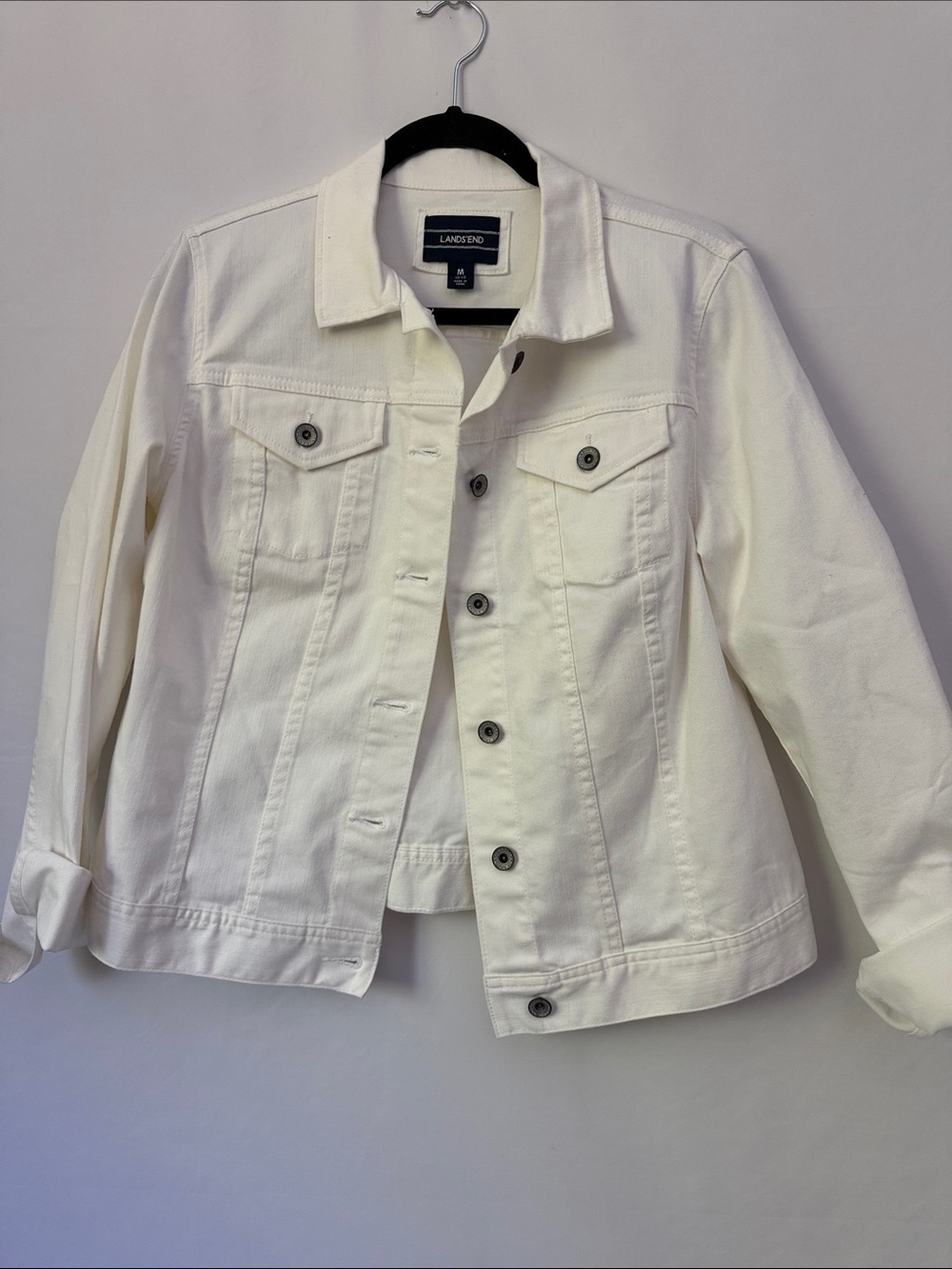 Lands' End Women's white/ivory Denim Jacket with Button Front
